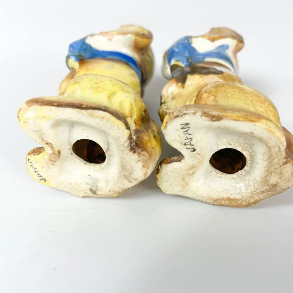 Vintage Ceramic Dog Spaniel Salt & Pepper Shakers  Blue Bows Japan 1950s